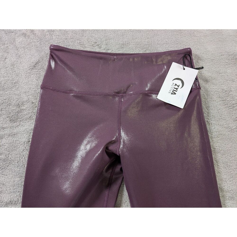 Zyia Active Light N Tight Leggings Womens 6-8 Plum Metallic Sheen High Rise 7/8 - Picture 4 of 10